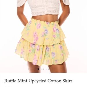 LoveShackFancy Yellow Floral Ruffle Mini Skirt – XS